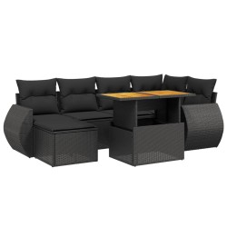 vidaXL Set de comedor de jardín 7 pzas y cojines ratán sintético negro