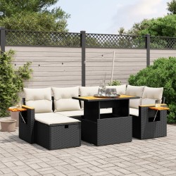 vidaXL Set de comedor de jardín 7 pzas y cojines ratán sintético negro