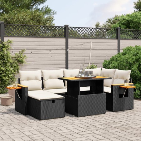 vidaXL Set de comedor de jardín 7 pzas y cojines ratán sintético negro