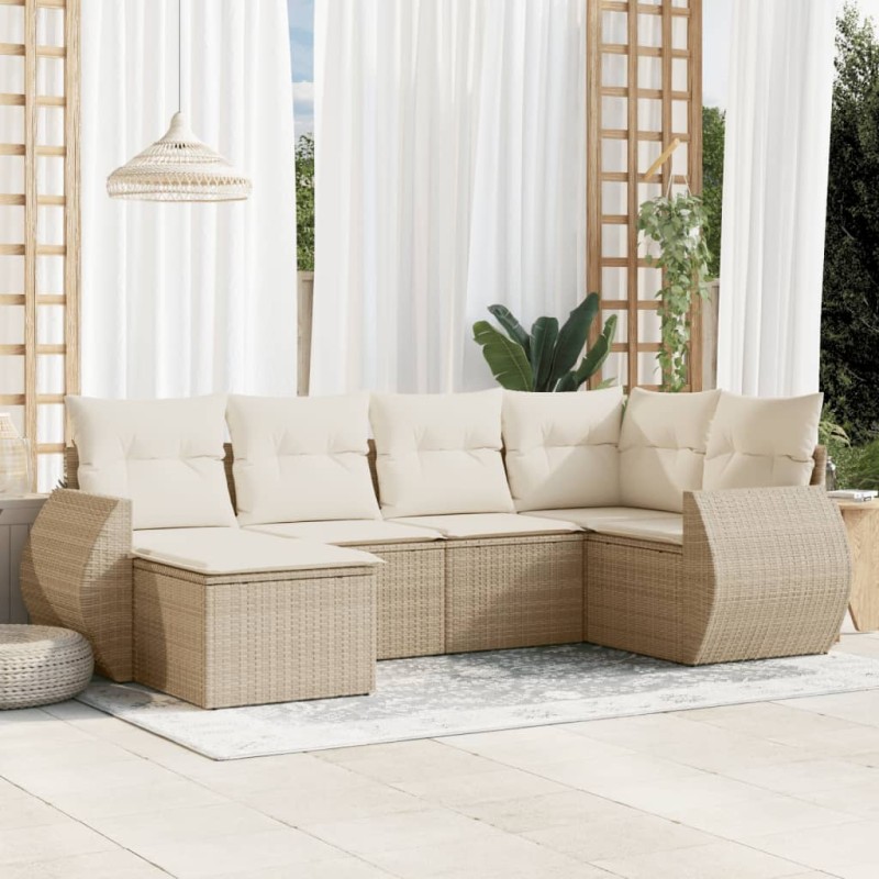 vidaXL Juego de sofás jardín con cojines 6 pzas ratán sintético beige vidaXL Juego de sofás jardín con cojines 6 pzas ratán sintético beige