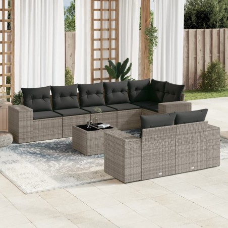vidaXL Set de muebles de jardín 9 pzas y cojines ratán sintético gris