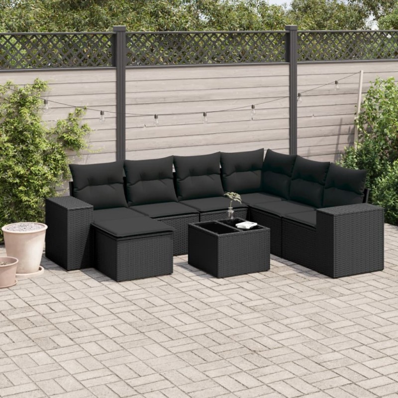 vidaXL Set de sofás de jardín 8 piezas y cojines ratán sintético negro vidaXL Set de sofás de jardín 8 piezas y cojines ratán sintético negro