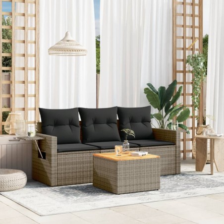 vidaXL Set de sofás de jardín 4 pzas y cojines ratán sintético gris