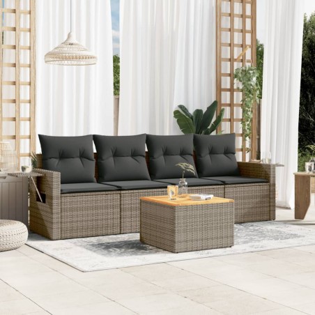 vidaXL Juego de sofás jardín con cojines 5 pzas ratán sintético gris