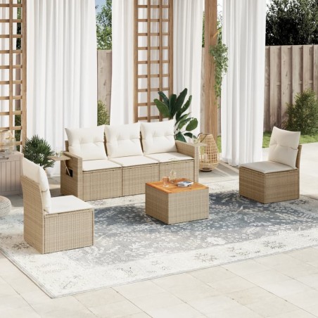 vidaXL Juego de sofás jardín con cojines 6 pzas ratán sintético beige