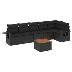 vidaXL Set de comedor de jardín 7 pzas y cojines ratán sintético negro