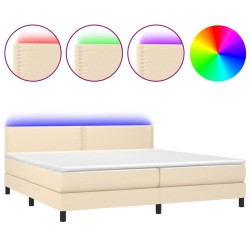 vidaXL Cama box spring colchón y luces LED tela crema 200x200 cm
