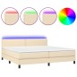 vidaXL Cama box spring colchón y luces LED tela crema 200x200 cm vidaXL Cama box spring colchón y luces LED tela crema 200x200 cm