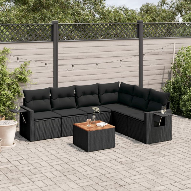 vidaXL Set de comedor de jardín 7 pzas y cojines ratán sintético negro vidaXL Set de comedor de jardín 7 pzas y cojines ratán sintético negro
