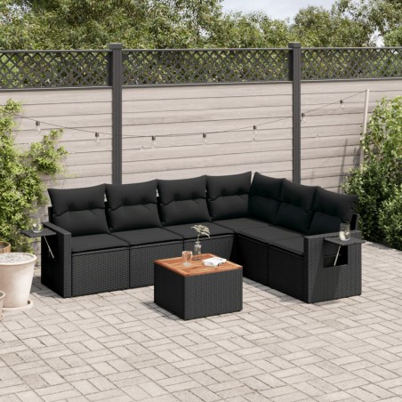 vidaXL Set de comedor de jardín 7 pzas y cojines ratán sintético negro