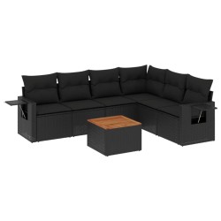 vidaXL Set de comedor de jardín 7 pzas y cojines ratán sintético negro