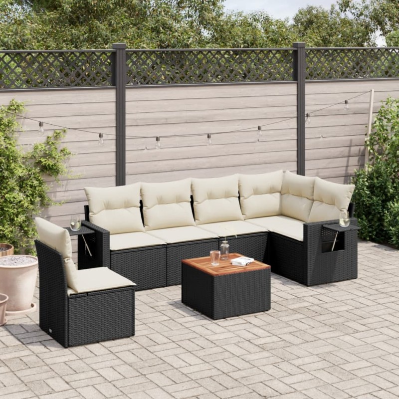 vidaXL Set de comedor de jardín 7 pzas y cojines ratán sintético negro vidaXL Set de comedor de jardín 7 pzas y cojines ratán sintético negro
