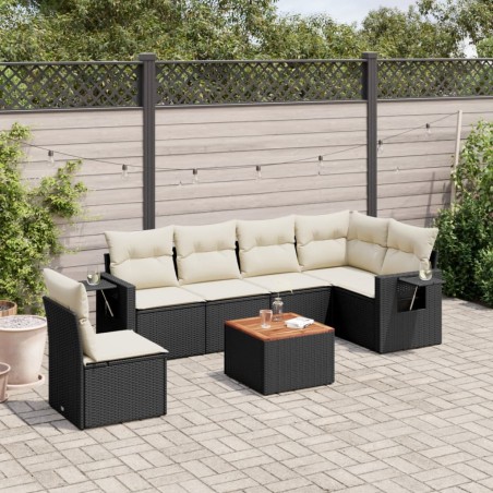 vidaXL Set de comedor de jardín 7 pzas y cojines ratán sintético negro