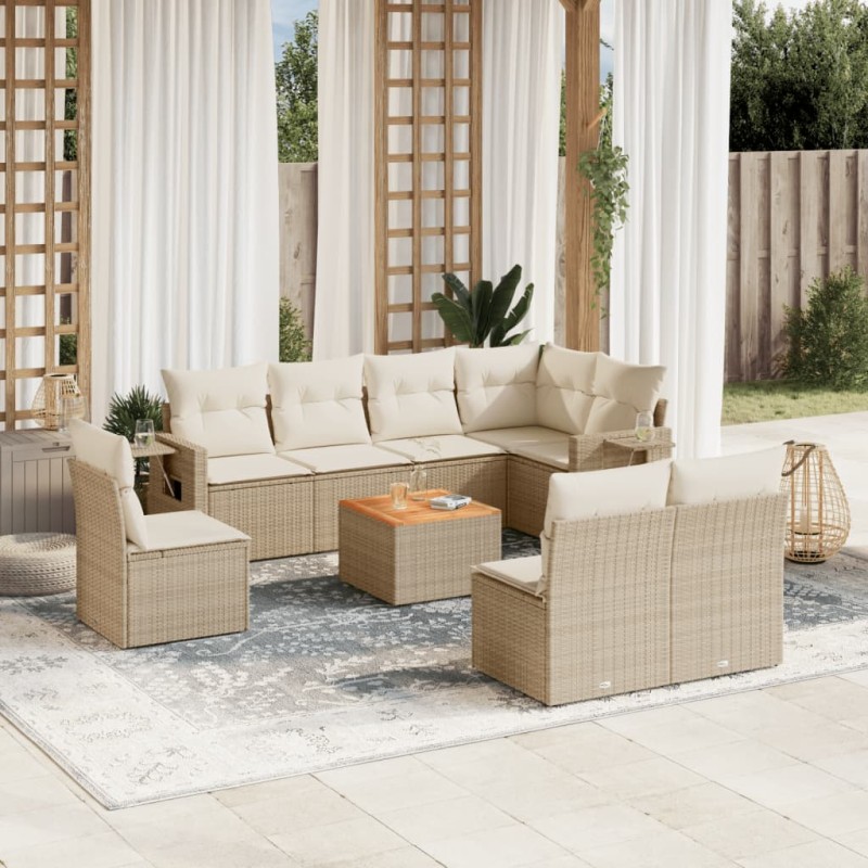 vidaXL Set de sofás de jardín 9 pzas con cojines ratán sintético beige vidaXL Set de sofás de jardín 9 pzas con cojines ratán sintético beige