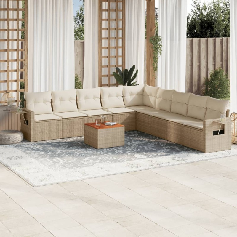 vidaXL Juego de sofás jardín con cojines beige 10 pzas ratán sintético vidaXL Juego de sofás jardín con cojines beige 10 pzas ratán sintético