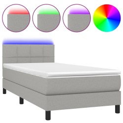 vidaXL Cama box spring colchón y luces LED tela gris claro 90x200 cm