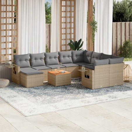 vidaXL Set de sofás de jardín 11pzas con cojines ratán sintético beige