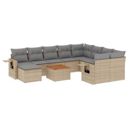 vidaXL Set de sofás de jardín 11pzas con cojines ratán sintético beige