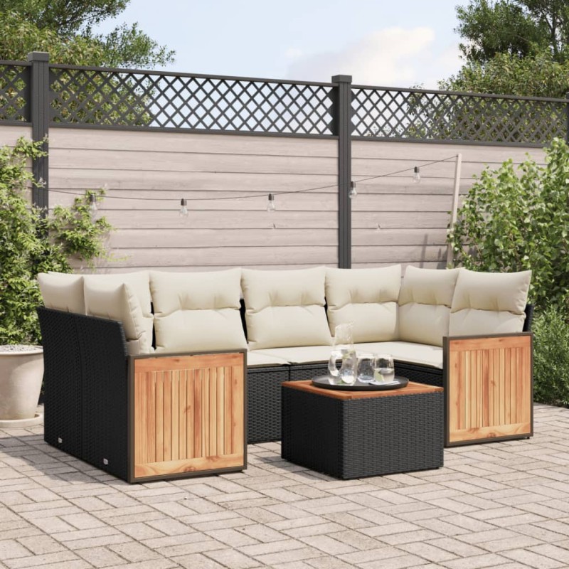 vidaXL Set de comedor de jardín 7 pzas y cojines ratán sintético negro vidaXL Set de comedor de jardín 7 pzas y cojines ratán sintético negro