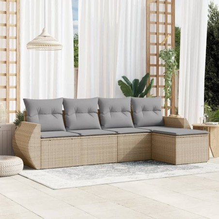 vidaXL Juego de sofás jardín con cojines 5 pzas ratán sintético beige