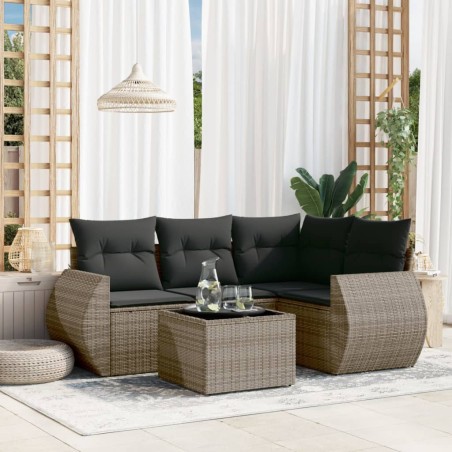 vidaXL Juego de sofás jardín con cojines 5 pzas ratán sintético gris