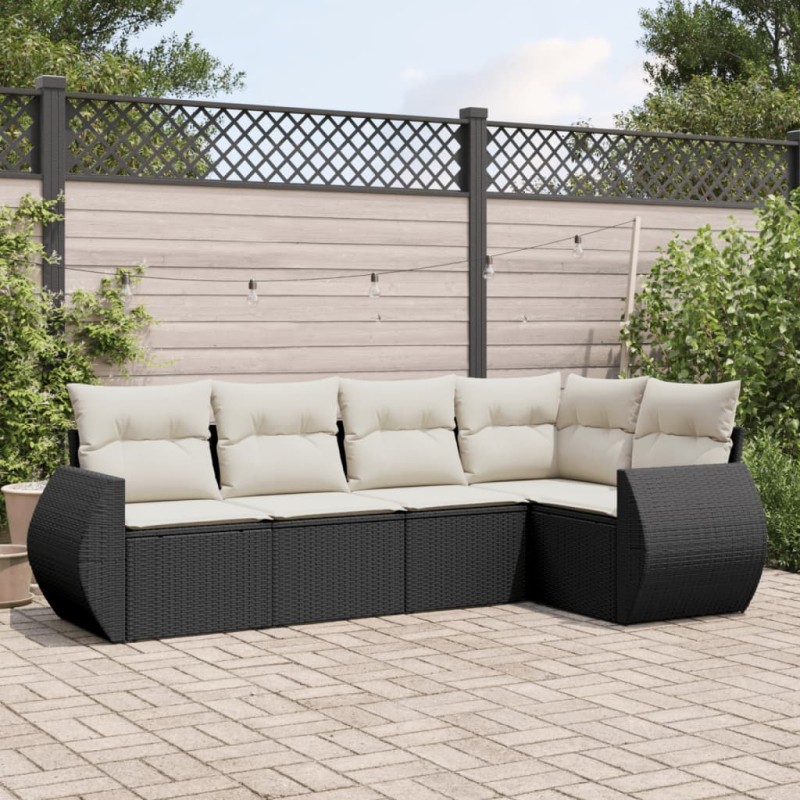 vidaXL Set de muebles de jardín 5 pzas y cojines ratán sintético negro vidaXL Set de muebles de jardín 5 pzas y cojines ratán sintético negro