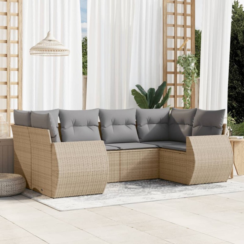 vidaXL Juego de sofás jardín con cojines 6 pzas ratán sintético beige vidaXL Juego de sofás jardín con cojines 6 pzas ratán sintético beige
