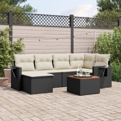 vidaXL Set de comedor de jardín 7 pzas y cojines ratán sintético negro