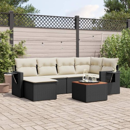 vidaXL Set de comedor de jardín 7 pzas y cojines ratán sintético negro