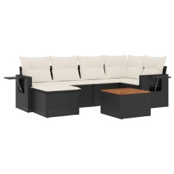 vidaXL Set de comedor de jardín 7 pzas y cojines ratán sintético negro