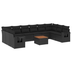 vidaXL Set de sofás de jardín 11 pzas y cojines ratán sintético negro