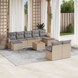 vidaXL Juego de sofás jardín con cojines beige 10 pzas ratán sintético
