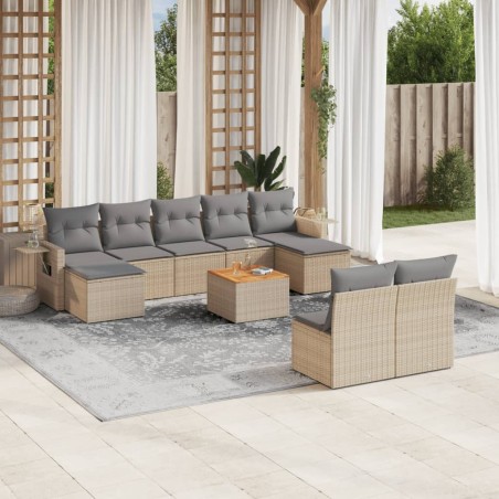 vidaXL Juego de sofás jardín con cojines beige 10 pzas ratán sintético