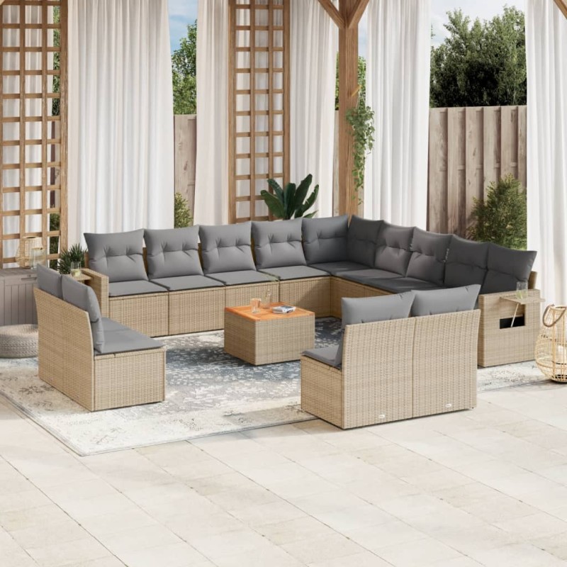 vidaXL Set sofás de jardín 14 pzas con cojines ratán sintético beige vidaXL Set sofás de jardín 14 pzas con cojines ratán sintético beige