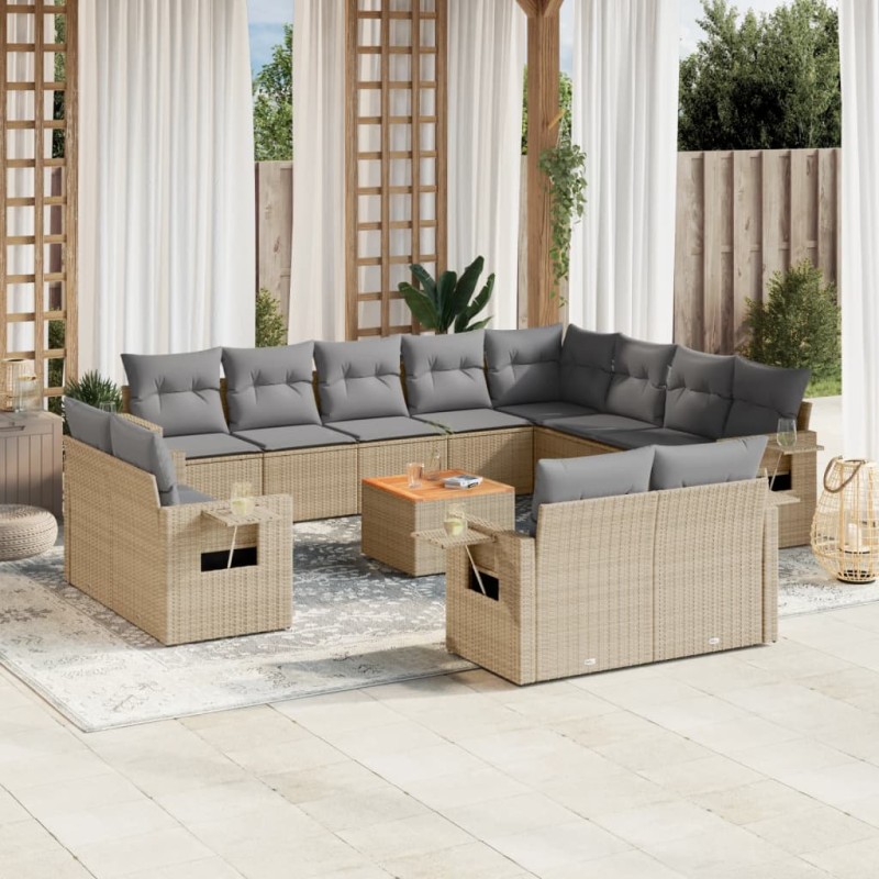 vidaXL Set sofás de jardín con cojines 13 pzas ratán sintético beige vidaXL Set sofás de jardín con cojines 13 pzas ratán sintético beige