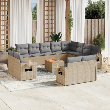 vidaXL Set sofás de jardín con cojines 13 pzas ratán sintético beige