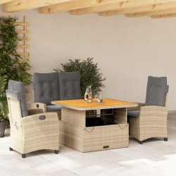 vidaXL Set de comedor jardín con cojines 4 pzas ratán sintético beige