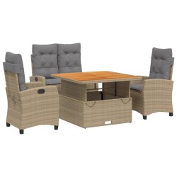 vidaXL Set de comedor jardín con cojines 4 pzas ratán sintético beige