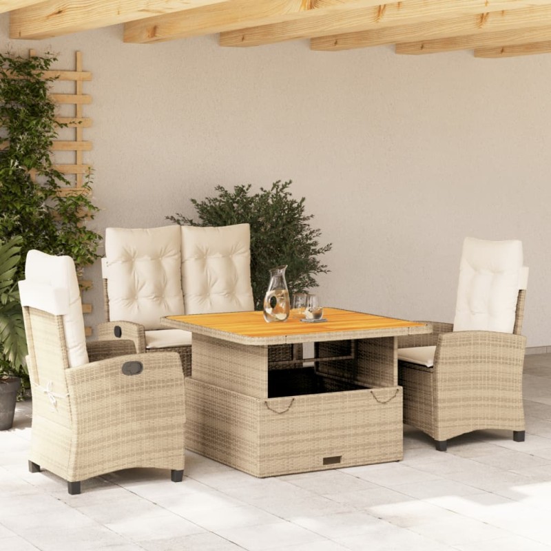 vidaXL Set de comedor jardín con cojines 4 pzas ratán sintético beige vidaXL Set de comedor jardín con cojines 4 pzas ratán sintético beige