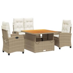 vidaXL Set de comedor jardín con cojines 4 pzas ratán sintético beige