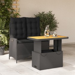 vidaXL Set comedor de jardín 2 pzas con cojines ratán sintético negro