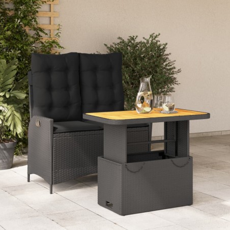 vidaXL Set comedor de jardín 2 pzas con cojines ratán sintético negro