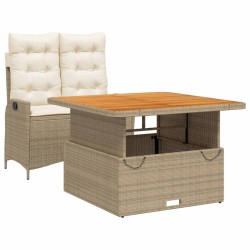 vidaXL Set comedor de jardín 2 pzas con cojines ratán sintético beige