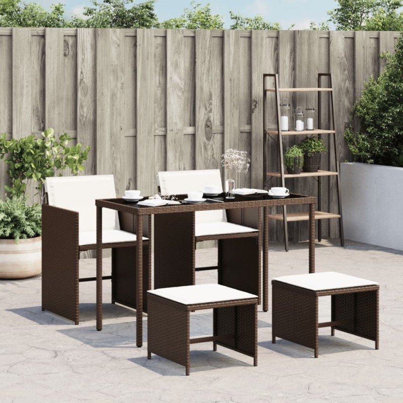 vidaXL Set comedor de jardín 5 piezas y cojines ratán sintético marrón vidaXL Set comedor de jardín 5 piezas y cojines ratán sintético marrón