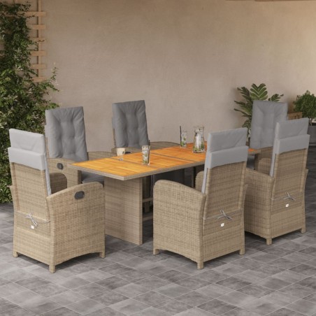 vidaXL Set comedor de jardín 7 pzas con cojines ratán sintético beige