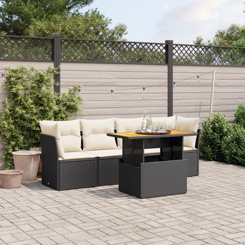 vidaXL Set de muebles de jardín 5 pzas y cojines ratán sintético negro vidaXL Set de muebles de jardín 5 pzas y cojines ratán sintético negro