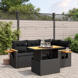 vidaXL Set de muebles de jardín 5 pzas y cojines ratán sintético negro