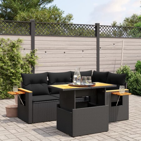 vidaXL Set de muebles de jardín 5 pzas y cojines ratán sintético negro