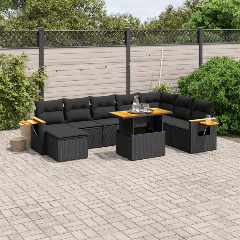 vidaXL Set de sofás de jardín 8 piezas y cojines ratán sintético negro vidaXL Set de sofás de jardín 8 piezas y cojines ratán sintético negro