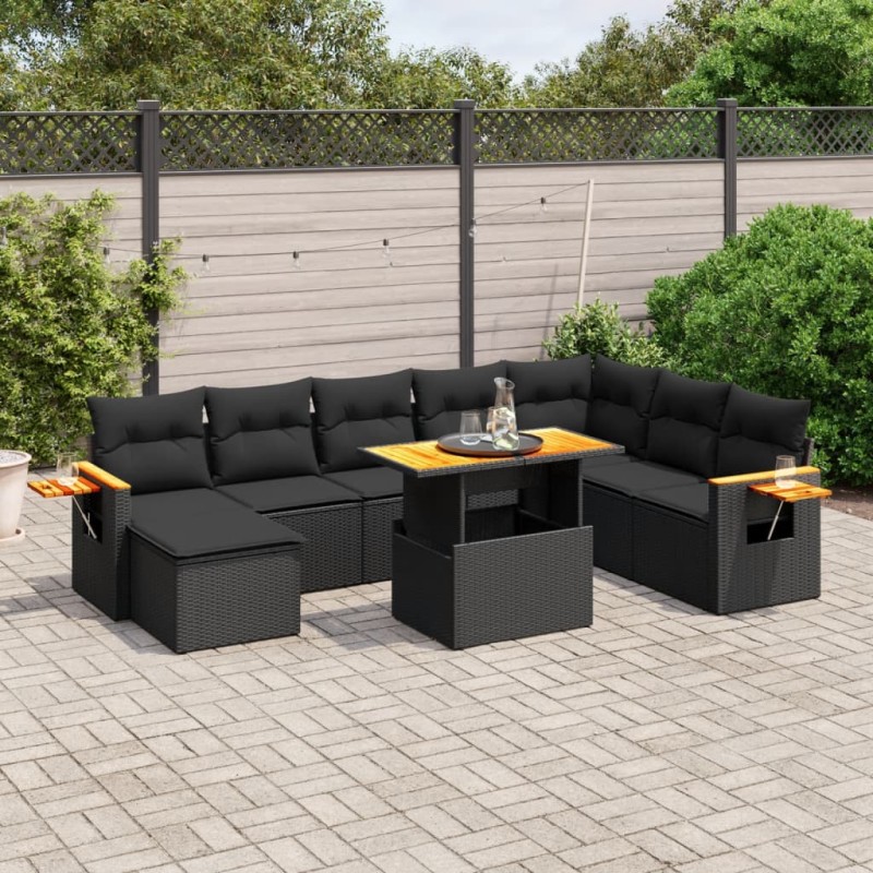 vidaXL Set de sofás de jardín 8 piezas y cojines ratán sintético negro vidaXL Set de sofás de jardín 8 piezas y cojines ratán sintético negro